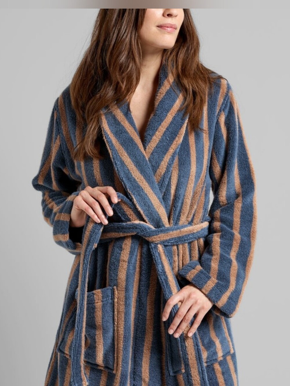 NWT Parachute Terry Stripe Robe XS Dusk Adobe Gray Tan